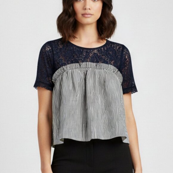 Bluenotes Babydoll Lace Trim Blouse - Picture 1 of 9